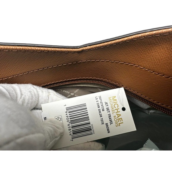 Michael Kors Jet Set Large Leather Brown X Cross Chain Shoulder Tote Hand Bag - Picture 7 of 16